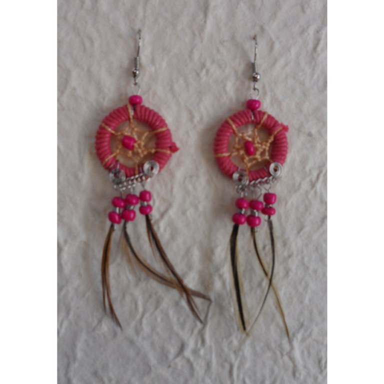 Boucles d'oreilles attrape rêves rose