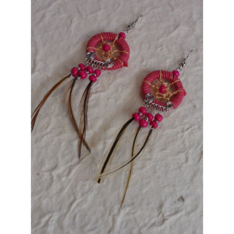 Boucles d'oreilles attrape rêves rose