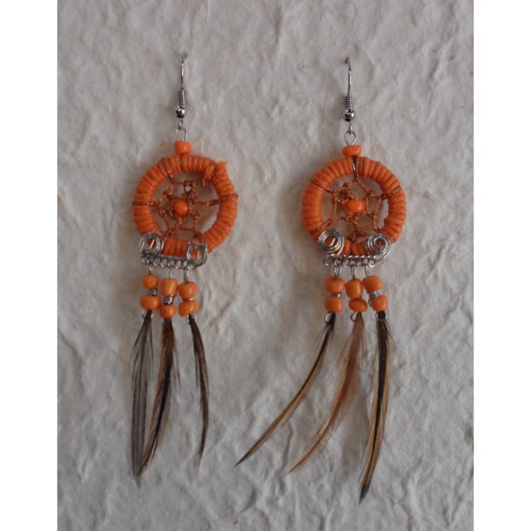 Boucles d'oreilles attrape rêves orange