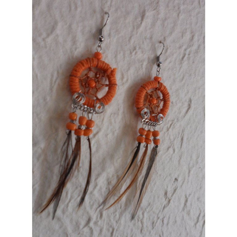 Boucles d'oreilles attrape rêves orange