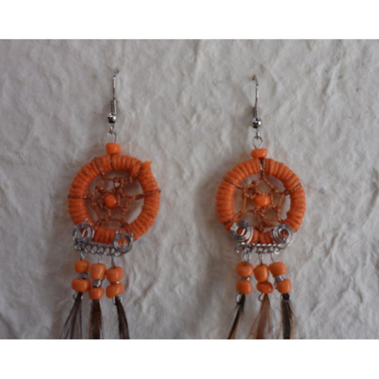 Boucles d'oreilles attrape rêves orange