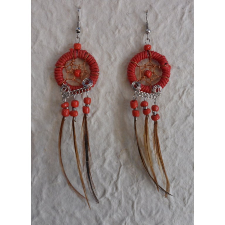 Boucles d'oreilles attrape rêves rouge