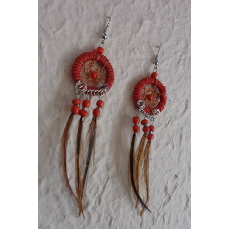 Boucles d'oreilles attrape rêves rouge