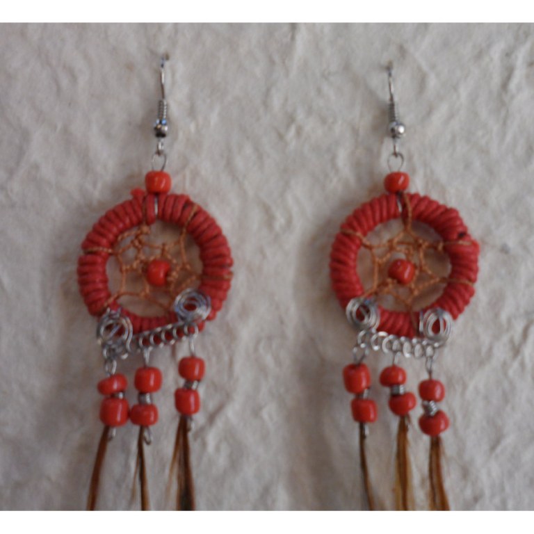 Boucles d'oreilles attrape rêves rouge