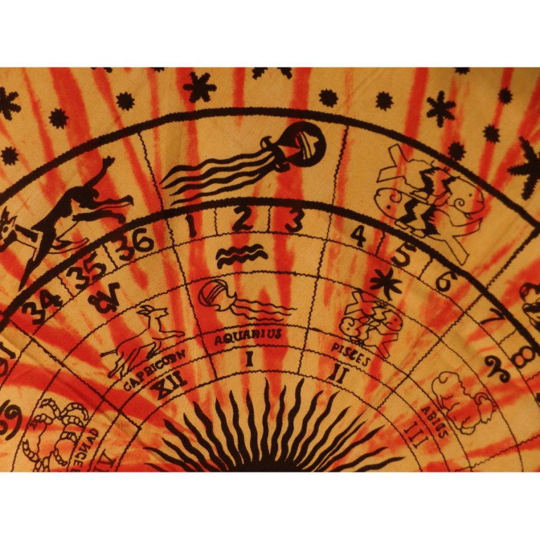 Tenture jaune rayé orange astrologia