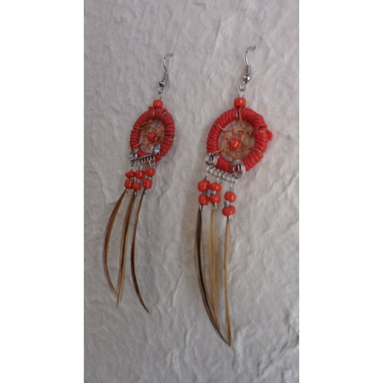 Boucles d'oreilles attrape rêves rouge