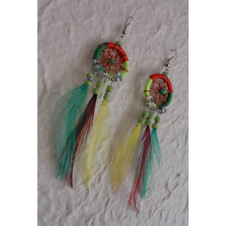 Boucles d'oreilles attrape rêves tricolore plumes color 2