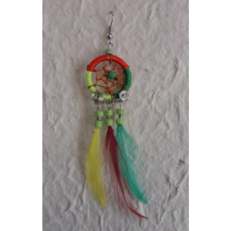 Boucles d'oreilles attrape rêves tricolore plumes color 2