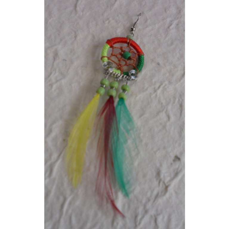 Boucles d'oreilles attrape rêves tricolore plumes color 2