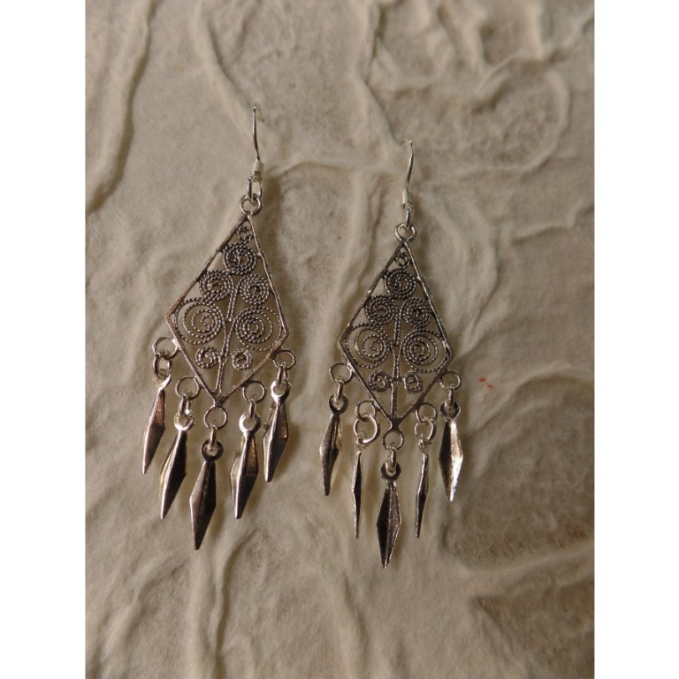 Boucles d'oreilles ethnik losange mini pampilles 