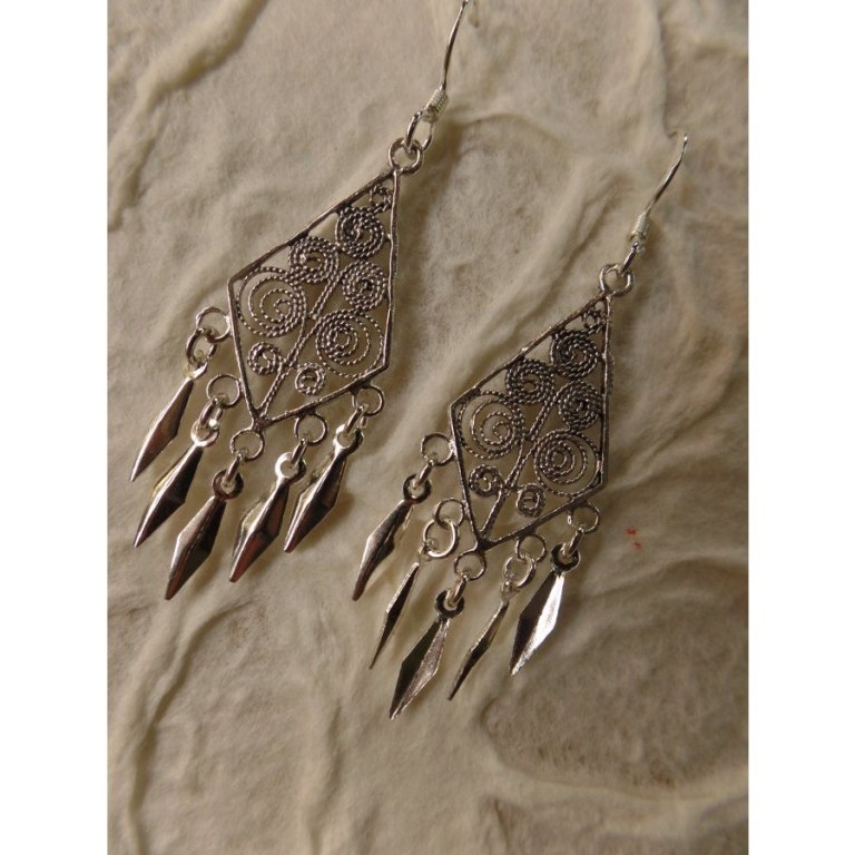 Boucles d'oreilles ethnik losange mini pampilles 