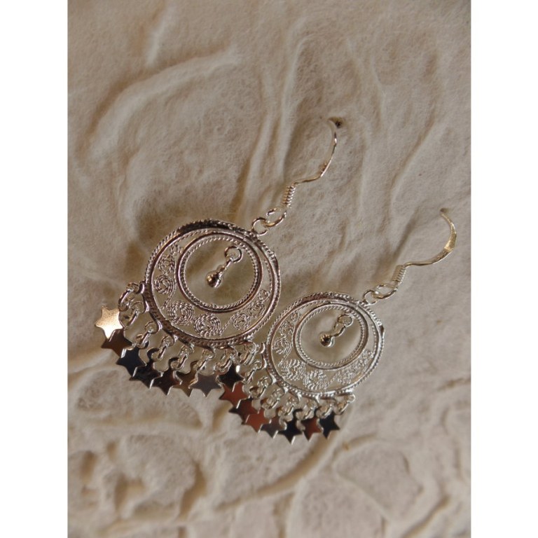 Boucles d'oreilles ethnik double cercles pampilles étoiles