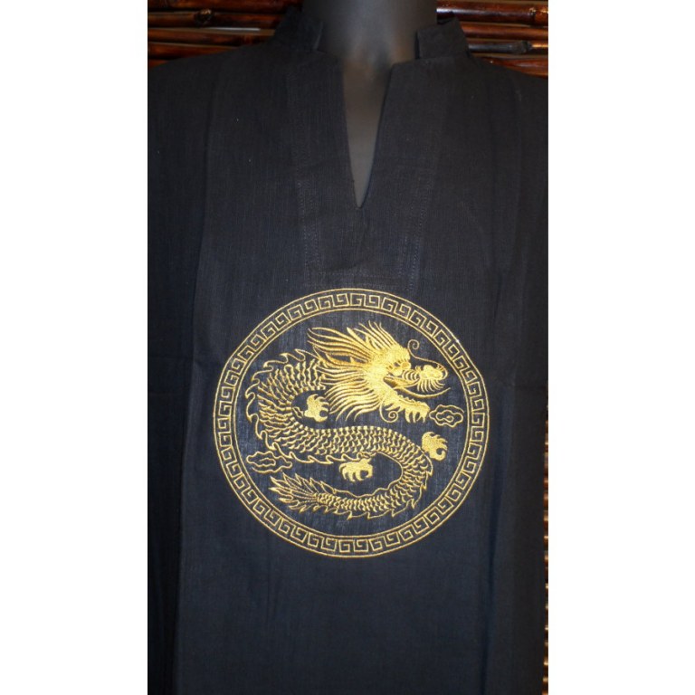 Chemise noire brodée dragon doré