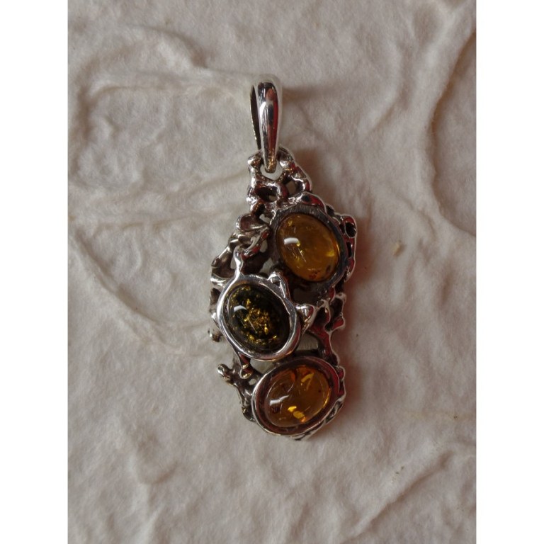 Pendentif argent et ambre miel/cognac