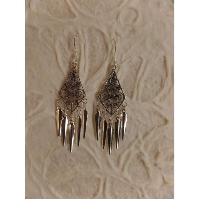 Boucles d'oreilles ethnik losange pampilles 