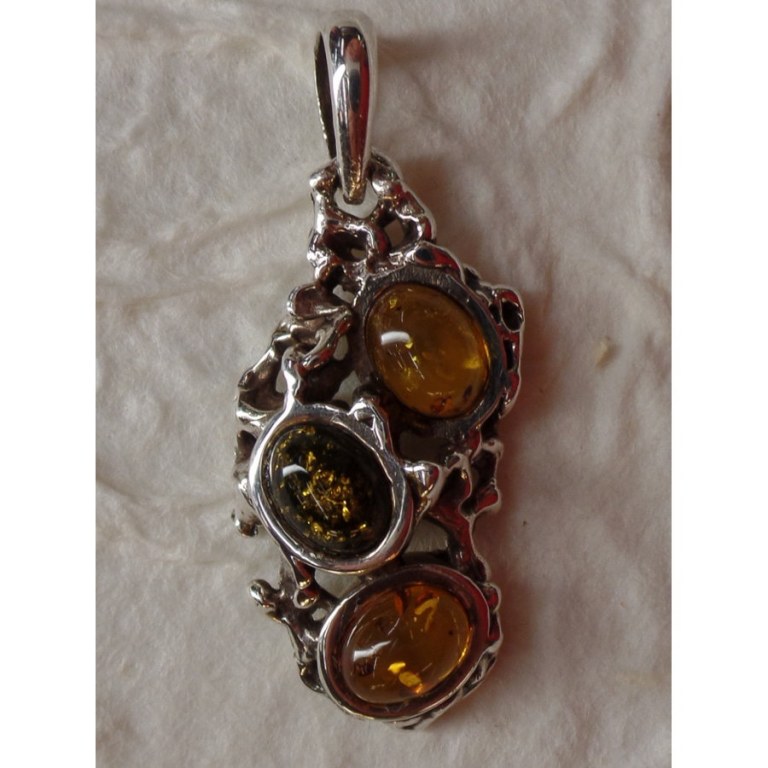 Pendentif argent et ambre miel/cognac