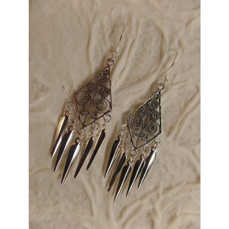 Boucles d'oreilles ethnik losange pampilles 