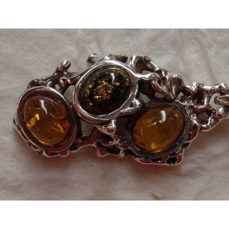 Pendentif argent et ambre miel/cognac