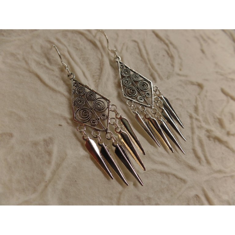 Boucles d'oreilles ethnik losange pampilles 