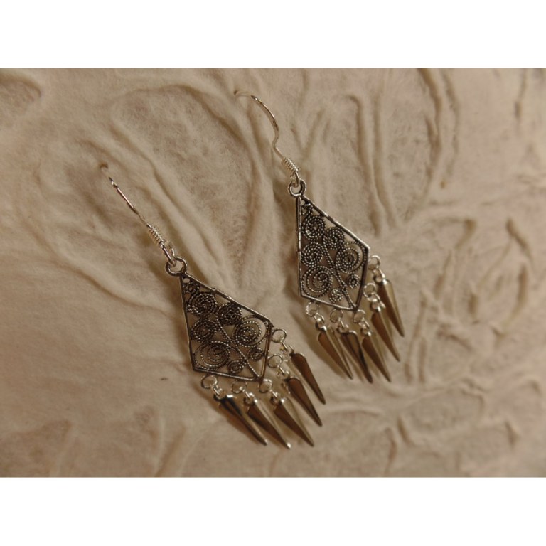 Boucles d'oreilles ethnik losange pampilles 