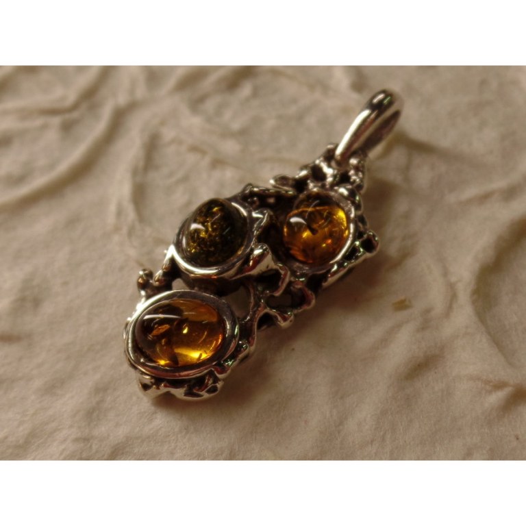 Pendentif argent et ambre miel/cognac