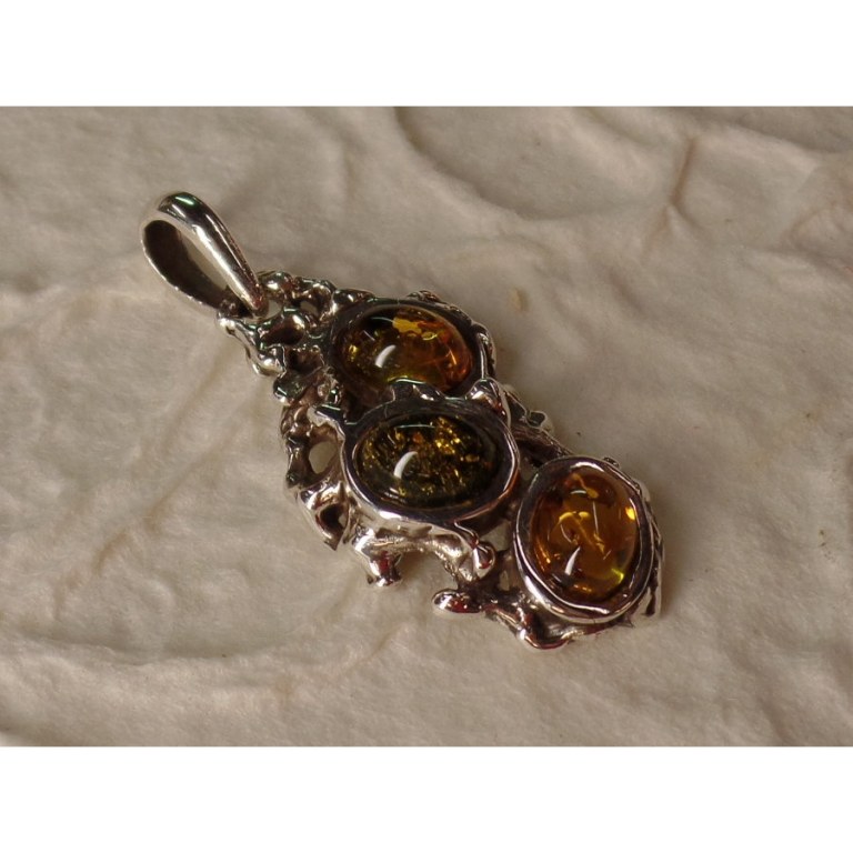 Pendentif argent et ambre miel/cognac