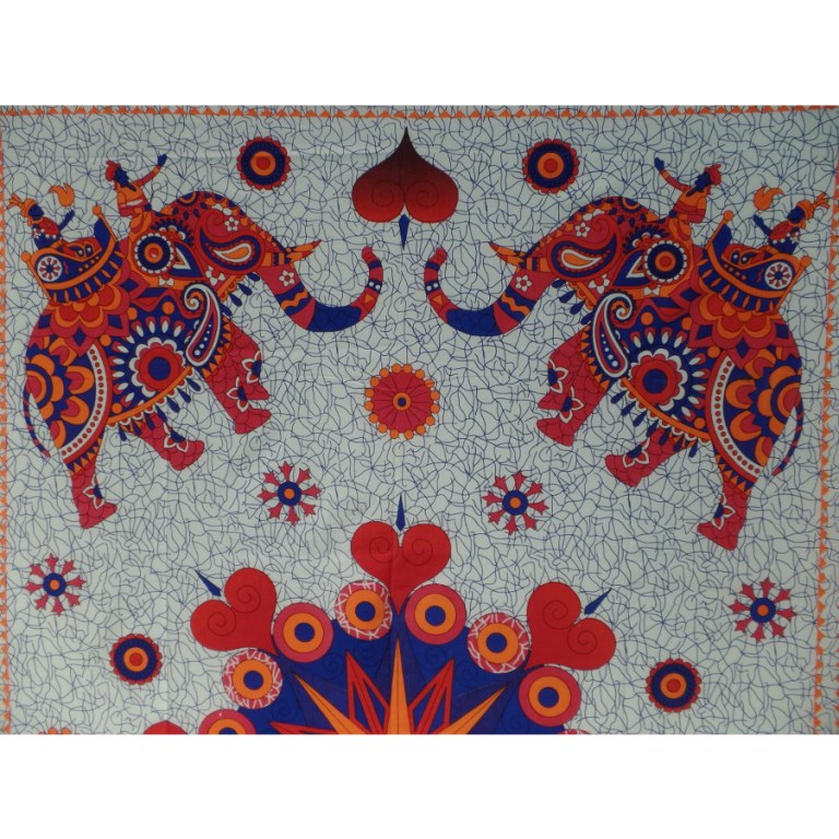 Tenture mahout bleu/orange éléphants