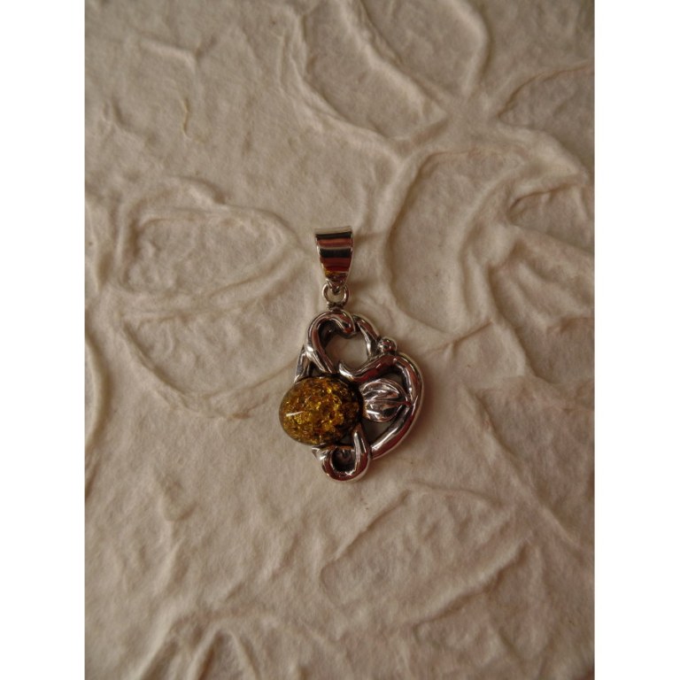 Pendentif flore argent et ambre 