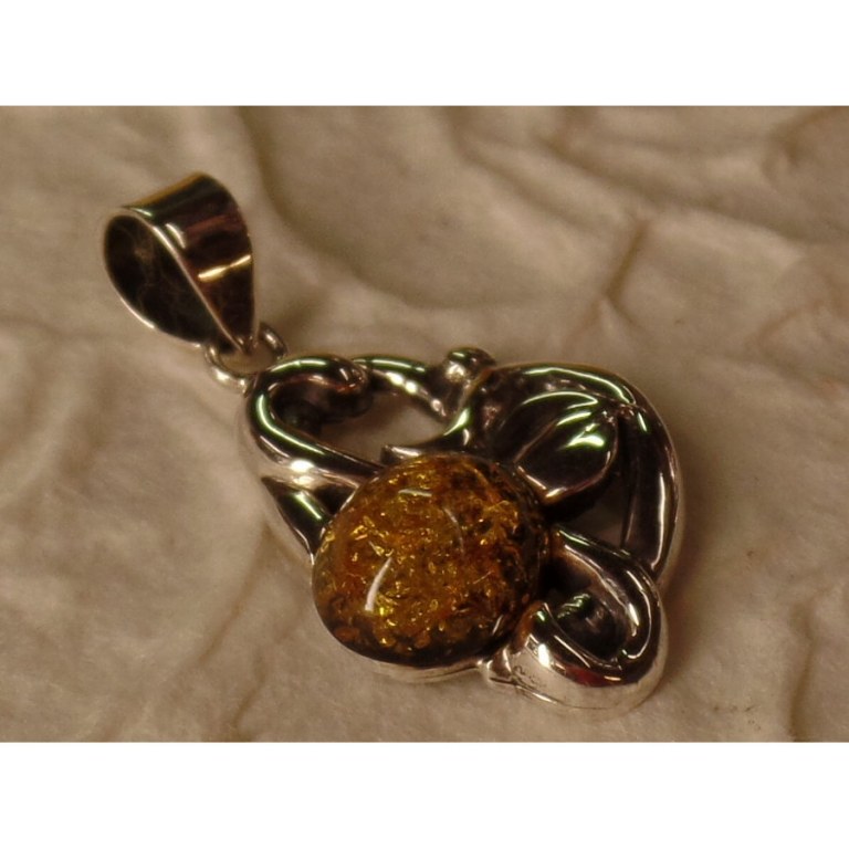 Pendentif flore argent et ambre 