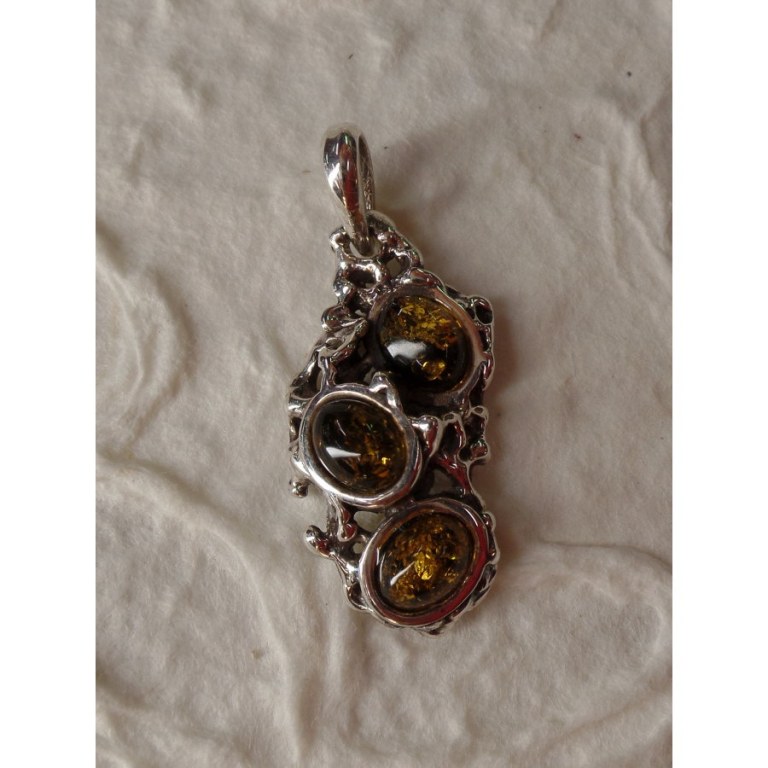 Pendentif argent et ambre pailletée