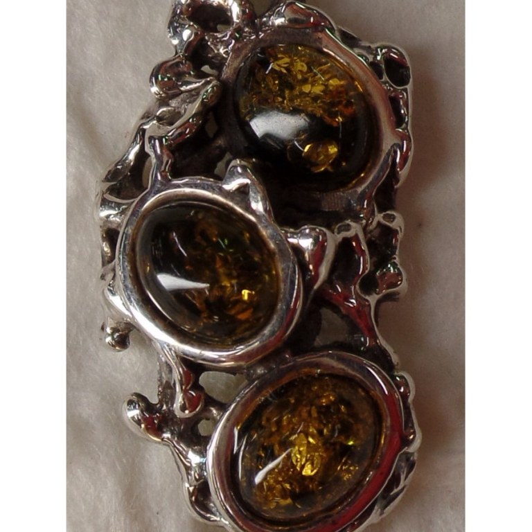 Pendentif argent et ambre pailletée