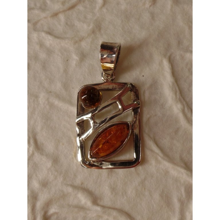 Pendentif rectangle argent et ambre 