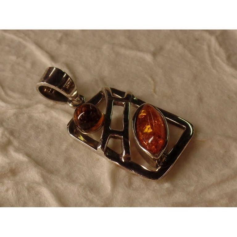 Pendentif rectangle argent et ambre 