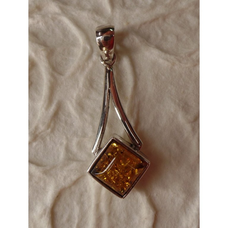 Pendentif long losange argent et ambre 