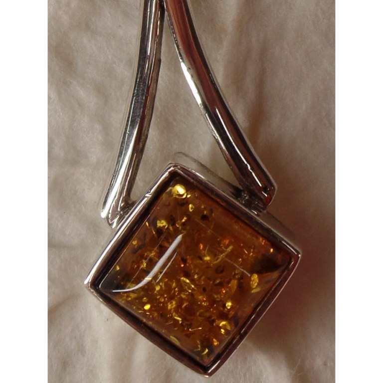 Pendentif long losange argent et ambre 