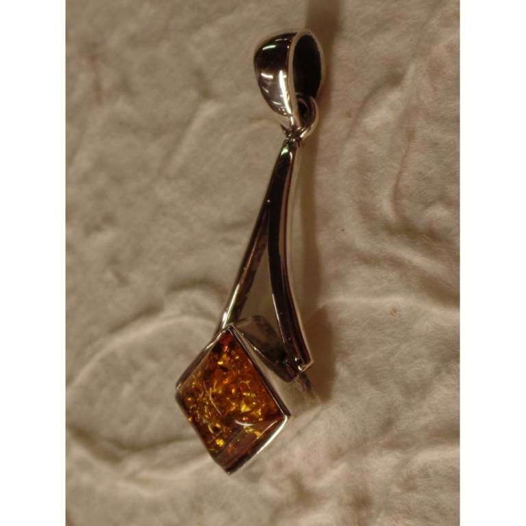 Pendentif long losange argent et ambre 