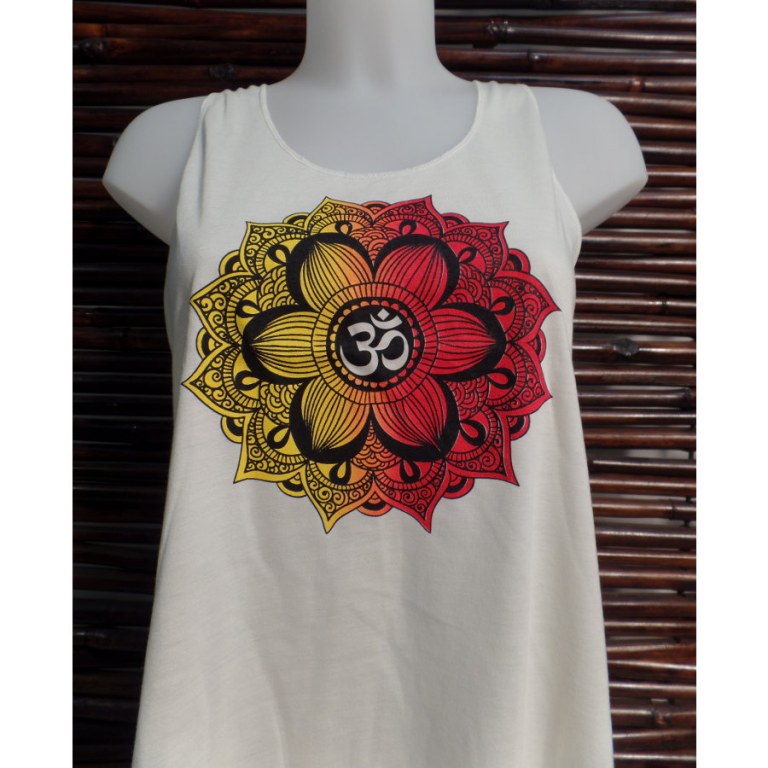 Débardeur écru symbole Om lotus jaune/rouge