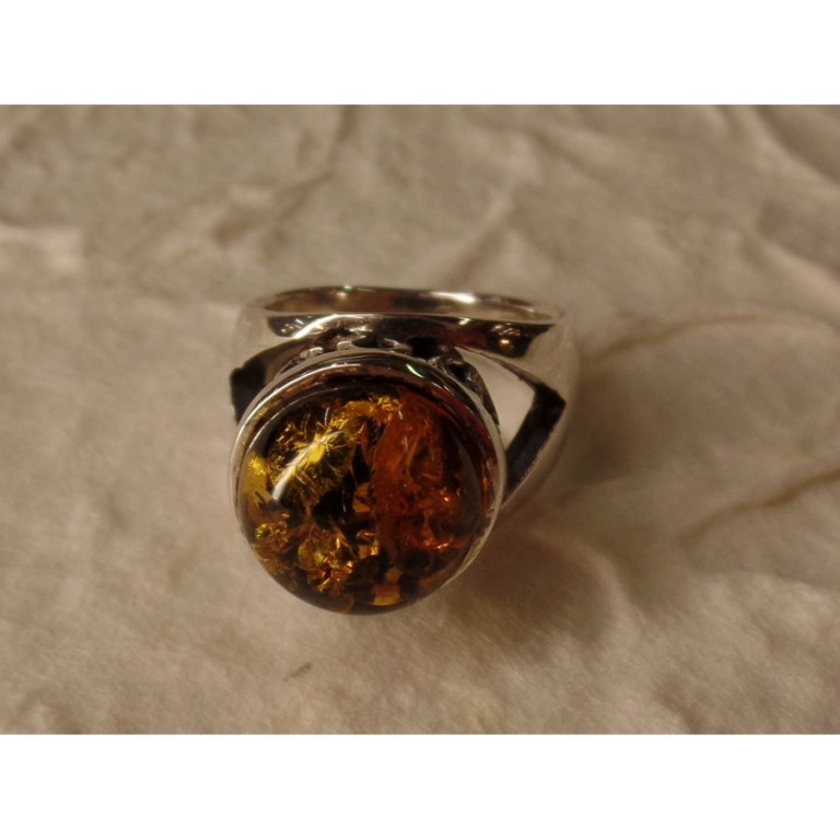 Bague boule argent et ambre