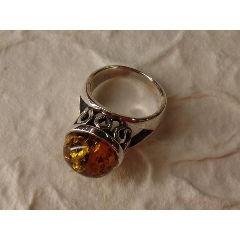 Bague boule argent et ambre