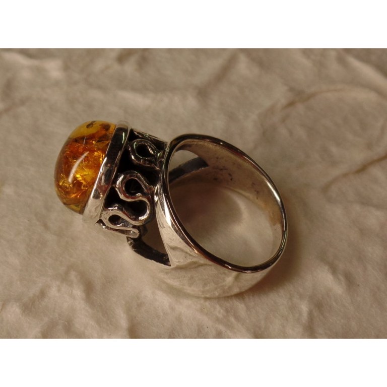 Bague boule argent et ambre