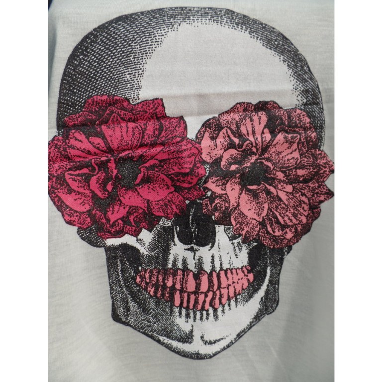 Débardeur blanc crâne fleurs roses
