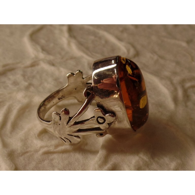 Bague floralie argent et ambre