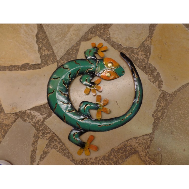 Gecko en rond turquoise et orange