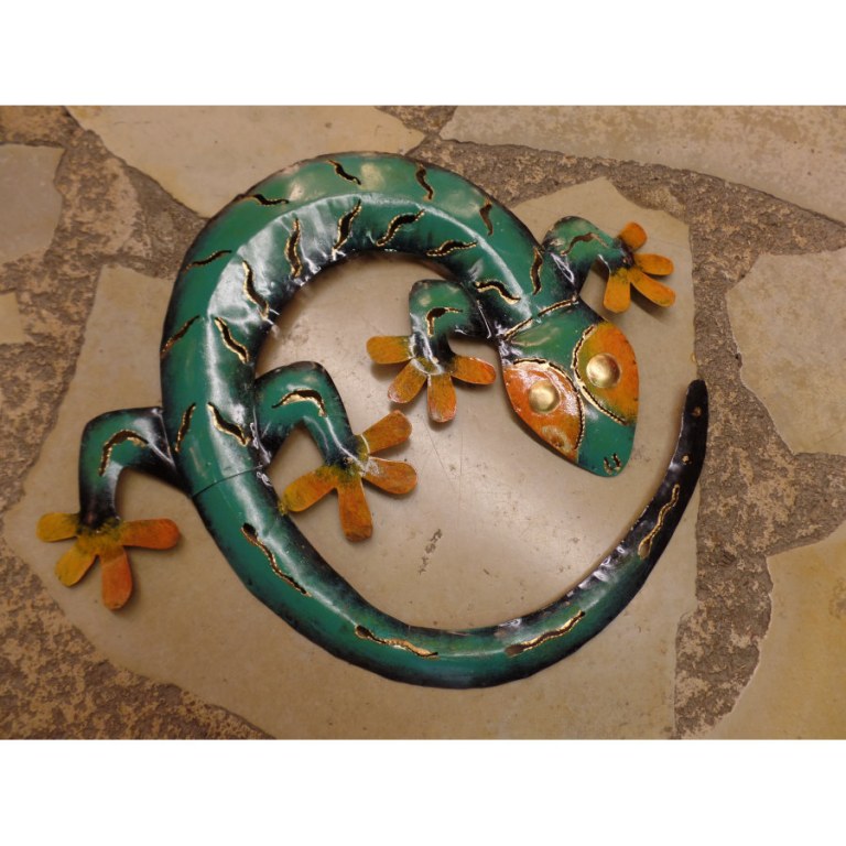 Gecko en rond turquoise et orange