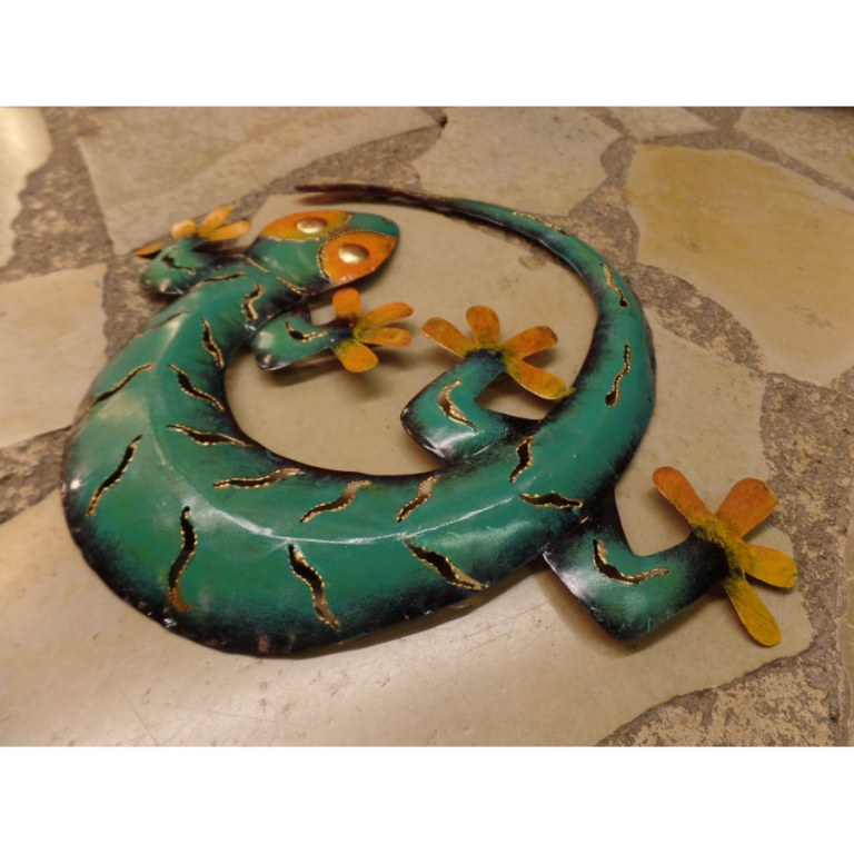 Gecko en rond turquoise et orange