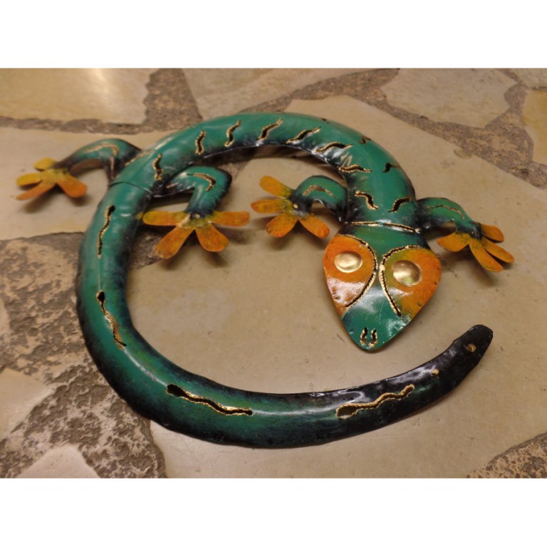 Gecko en rond turquoise et orange