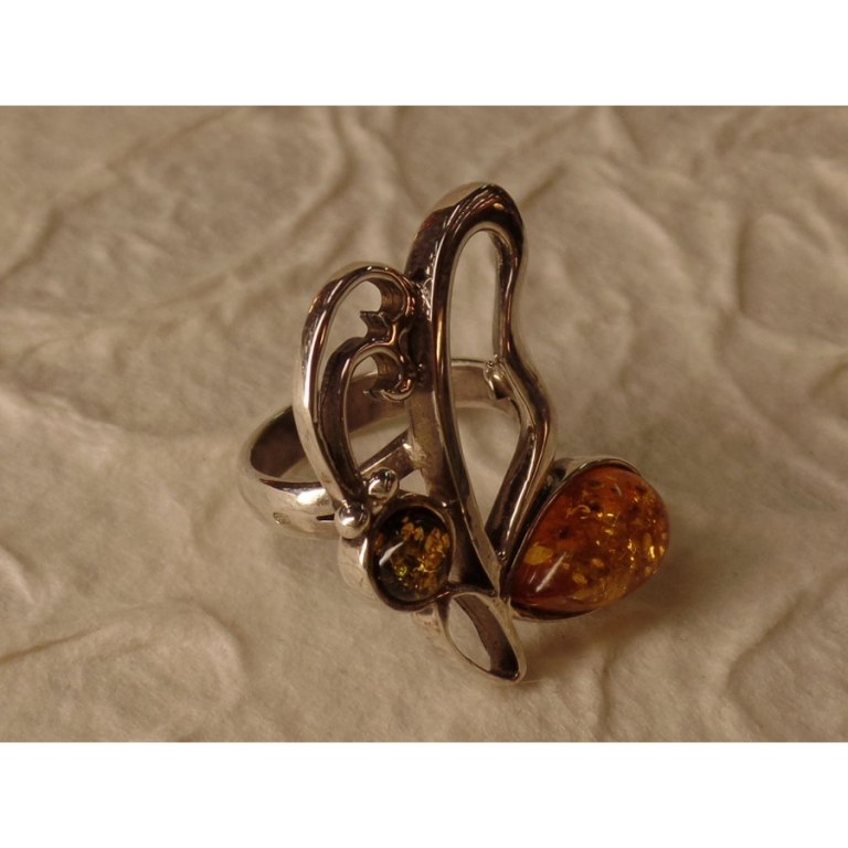 Bague argent et ambre papillon