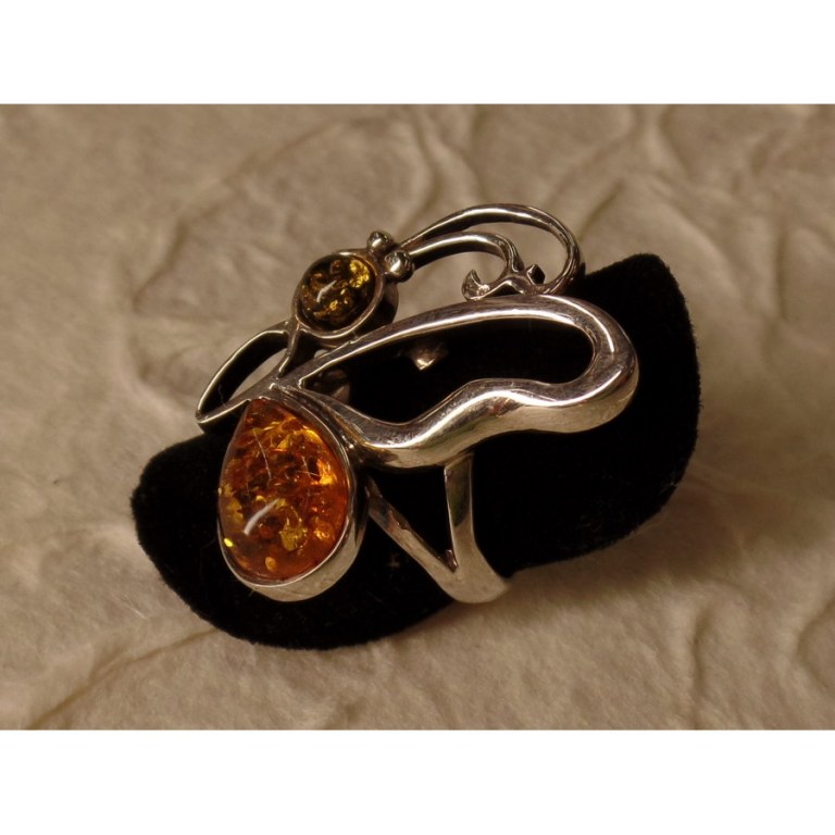 Bague argent et ambre papillon