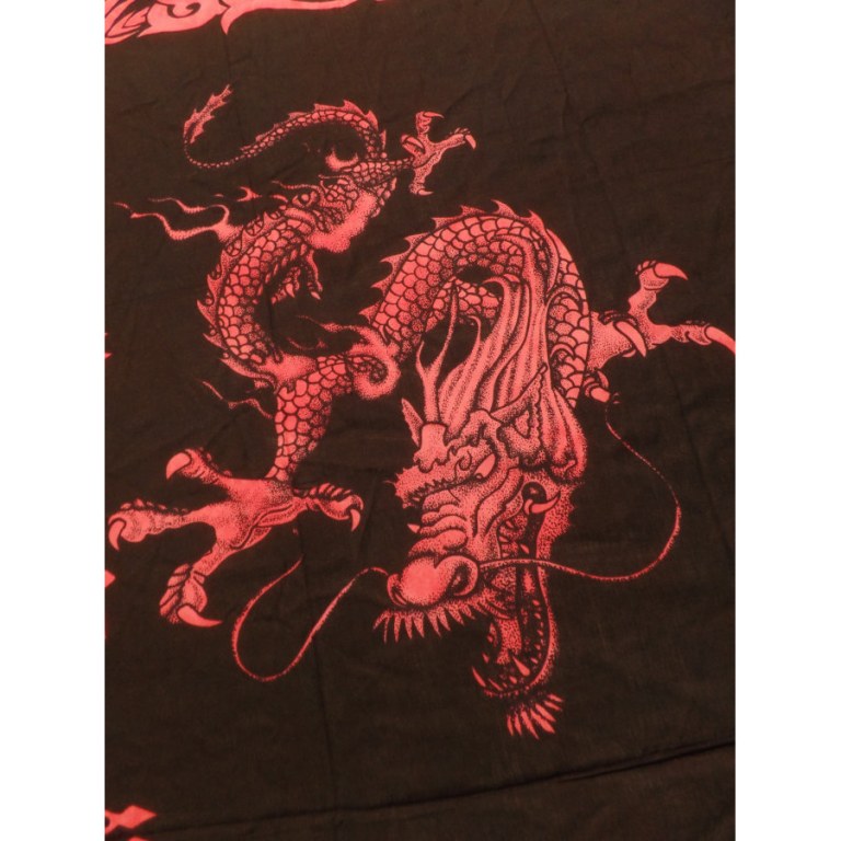 Tenture/paréo noir 2 dragons roses