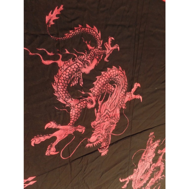 Tenture/paréo noir 2 dragons roses
